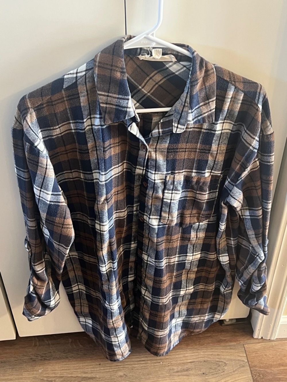 S M Vine & Love Brown and Navy Plaid Button-Down Shirt